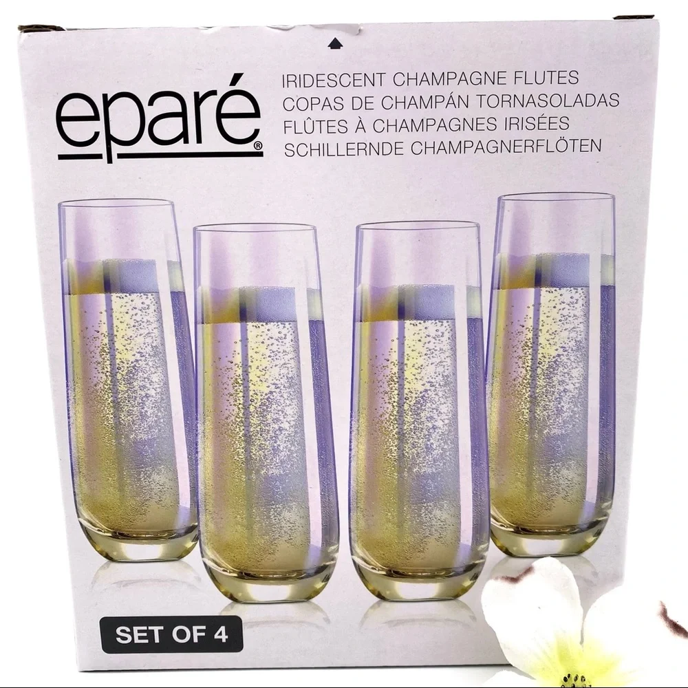 NIB Eparé Iridescent Champagne Flutes (Set of 4) - Picture 9 of 14